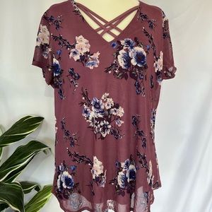 No Boundaries purple floral blouse XXL